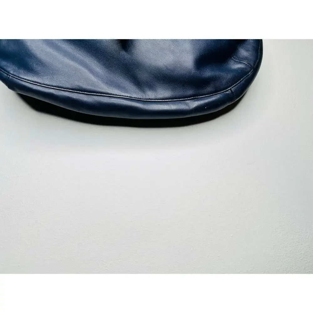 LAUREN RALPH LAUREN Navy Blue Front Pocket Leather Hobo Bag Purse - Picture 11 of 13